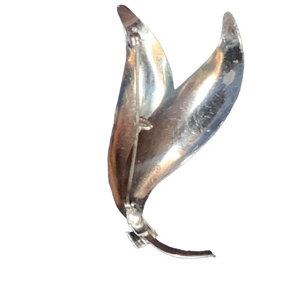Vintage WELLS .925 Sterling‎ Silver Double Leave Pin / Brooch - Picture 5 of 7